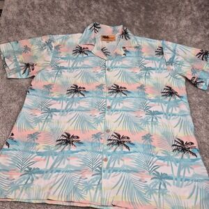 Ingear Fashions Mens Large Hawaiian Shirt Palm Tree Sunset Tropical Pink Blue